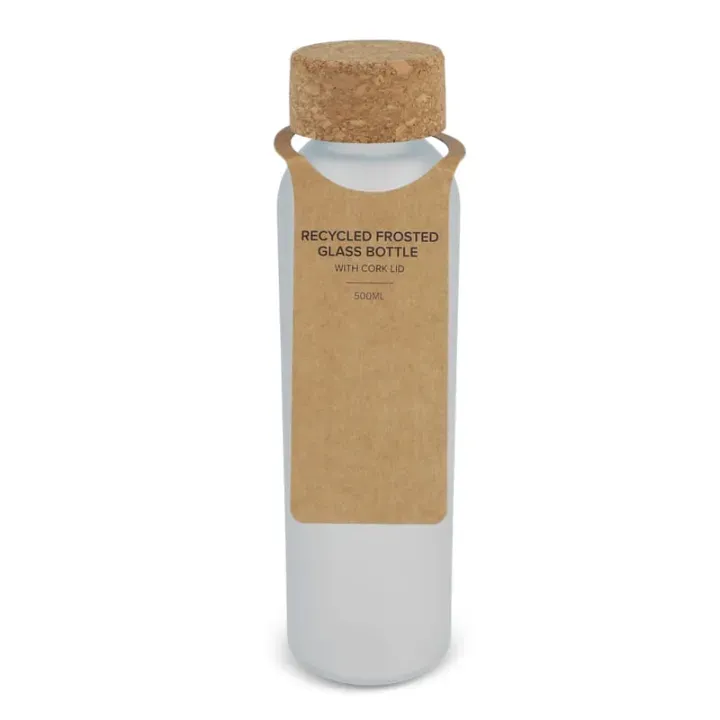 Frosted recycled glass bottle with cork lid 500ml - LT98880 (N5401)